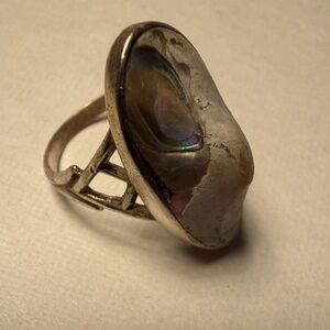 VINTAGE STERLING RAW PEARL   Abalone Shell Ring CHUNKY